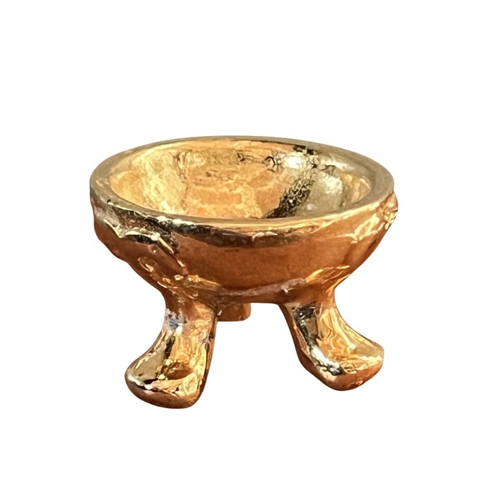 Vtg 80s Ensco Solid Goldtone Metal Egg Stand/Incense Burner  1" Footed